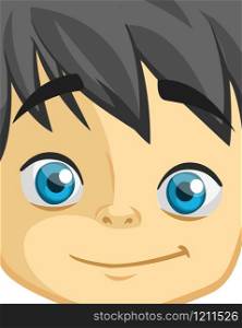 Cute cartoon boy face. Vector illustration of a little kid face avatar. Portrait of a boy smiling