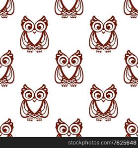 Cute cartoon brown owl seamless pattern in square format suitable for wallpaper or silk fabric design