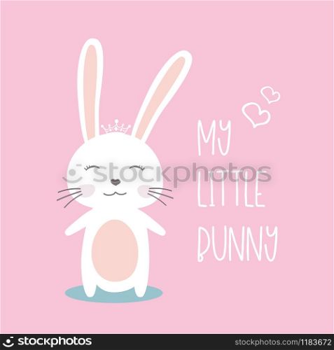 Cute cartoon bunny and phrase- my little bunny,doodle vector illustration. Cute cartoon bunny,funny wild animal