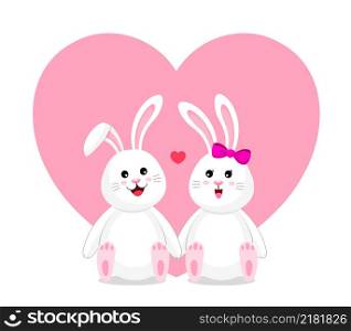 Cute cartoon bunny boy and girl. Happy valentine concept. Cartoon character design. Vector illustration.