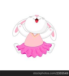 Cute cartoon bunny character jumping. Hare in casual outfit. Vector illustration.