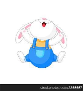 Cute cartoon bunny character jumping. Hare in casual outfit. Vector illustration.