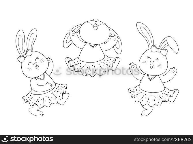 Cute cartoon bunny character smiling. Hare in casual outfit outline style. Vector illustration.