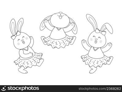 Cute cartoon bunny character smiling. Hare in casual outfit outline style. Vector illustration.