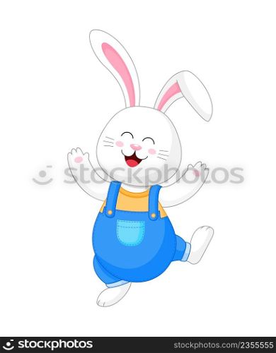 Cute cartoon bunny character smiling. Hare in casual outfit. Vector illustration.