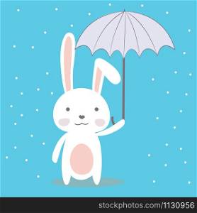 Cute cartoon bunny,funny wild animal with umbrella,vector illustration. Cute cartoon bunny,funny wild animal with umbrella