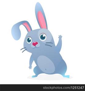 Cute cartoon bunny rabbit sitting. Farm animals. Vector illustration of a smiling bunny