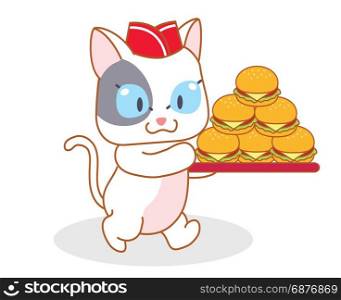 cute cartoon cat carrying a hamburger