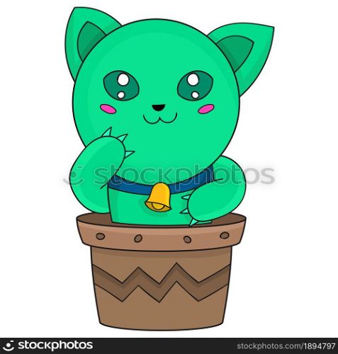 cute cartoon cat in a plant pot