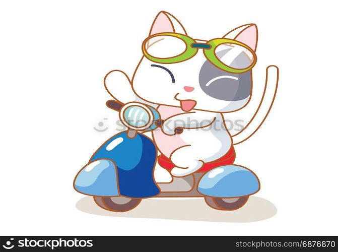 cute cartoon cat on a motorcycle