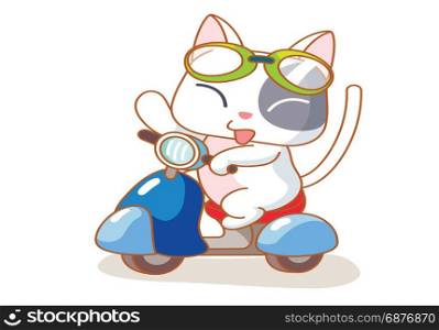 cute cartoon cat on a motorcycle