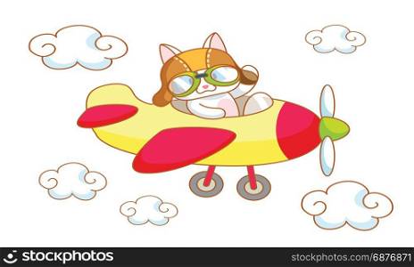 cute cartoon cat on a plane