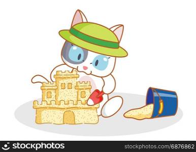 cute cartoon cat playing with sand