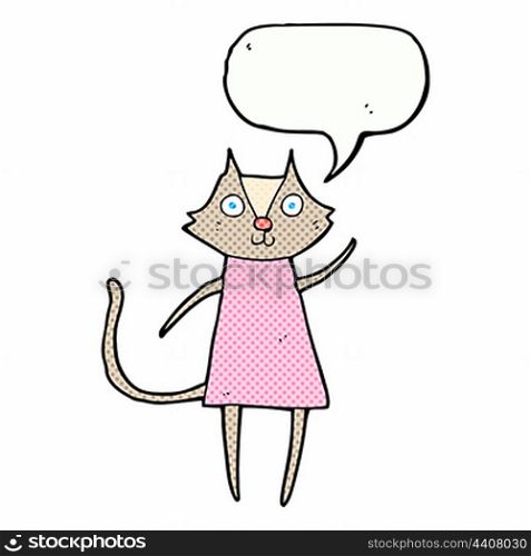 cute cartoon cat waving with speech bubble