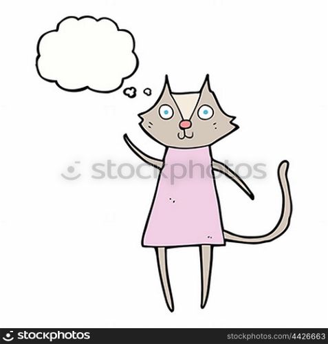 cute cartoon cat waving with thought bubble