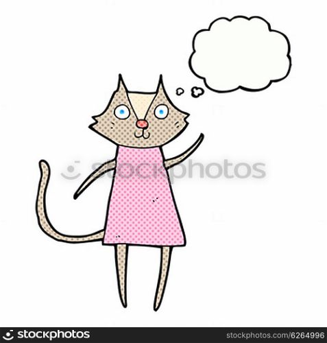 cute cartoon cat waving with thought bubble