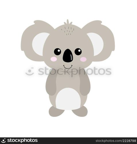 Cute cartoon character Koala bear isolated on white background. Printing for children’s party, cards with animals, alphabet for child development. Vector illustration by hand
