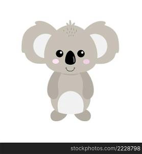 Cute cartoon character Koala bear isolated on white background. Printing for children’s party, cards with animals, alphabet for child development. Vector illustration by hand