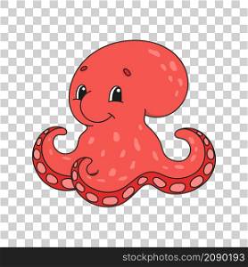 Cute cartoon character sticker. Animal theme. Colorful vector illustration. Isolated on transparent background. Design element. Cute cartoon character sticker octopus. Animal theme. Colorful vector illustration. Isolated on transparent background. Design element