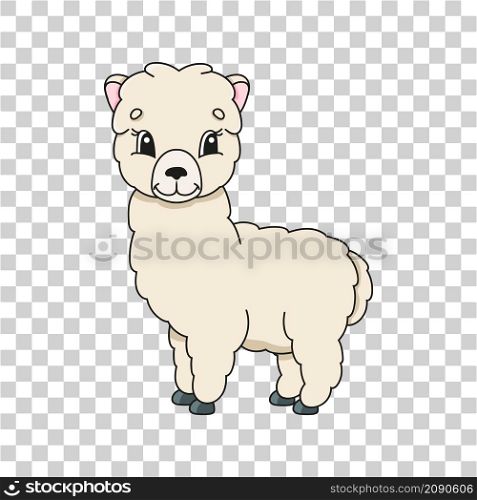 Cute cartoon character sticker. Animal theme. Colorful vector illustration. Isolated on transparent background. Design element. Cute cartoon character sticker alpaca. Animal theme. Colorful vector illustration. Isolated on transparent background. Design element