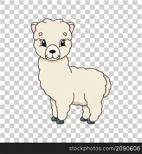 Cute cartoon character sticker. Animal theme. Colorful vector illustration. Isolated on transparent background. Design element. Cute cartoon character sticker alpaca. Animal theme. Colorful vector illustration. Isolated on transparent background. Design element
