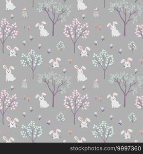 Cute cartoon characters of bunnies seamless pattern,vector illustration