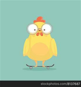 Cute cartoon chicken vector on pastel background. . Cute cartoon chicken vector 