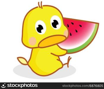 cute cartoon chicks eating watermelon