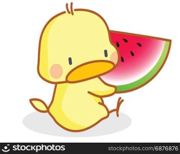 cute cartoon chicks eating watermelon