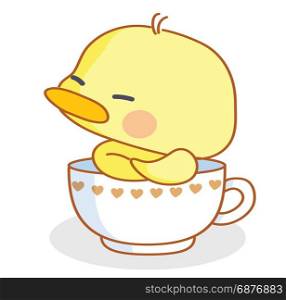 cute cartoon chicks pose in the cup