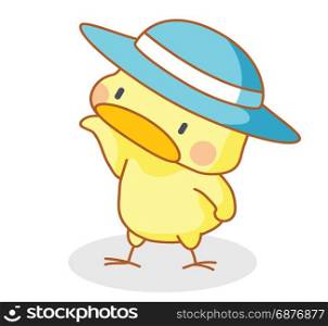 cute cartoon chicks posing with hat