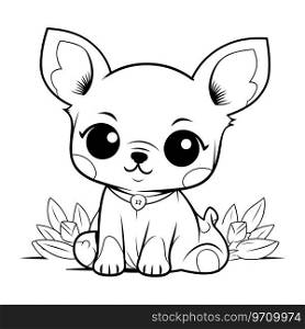 Cute Cartoon Chihuahua Vector Illustration for Coloring Book