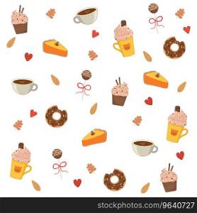 Cute cartoon colorful pattern with coffee cake Vector Image