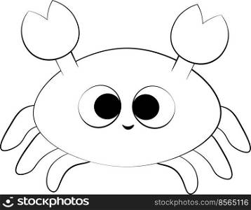 Cute cartoon Crab. Draw illustration in black and white