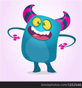 Cute cartoon devil monster with horns. Vector illustration