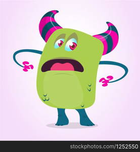 Cute cartoon devil monster with horns. Vector illustration