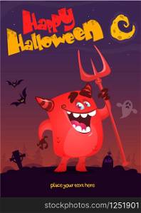Cute cartoon devil. Vecor poster for Halloween party