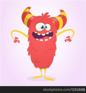 Cute cartoon devil. Vector illustration of funny red devil character for Halloween