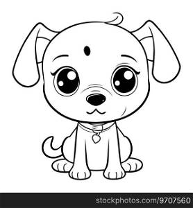 Cute cartoon dog with big eyes. Vector illustration for coloring book.