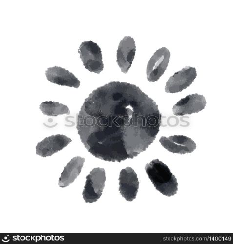 Cute cartoon drawing sun . Vector black and white symbol. Isolated hand drawn monochrome doodle icon on white background.