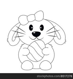 Cute cartoon Easter Bunny with Egg. Draw illustration in black and white