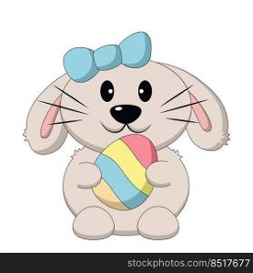 Cute cartoon Easter Bunny with Egg. Draw illustration in color