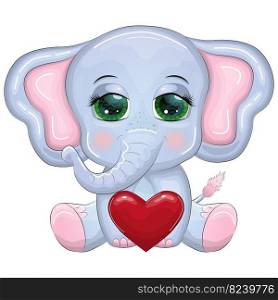 Cute cartoon elephant, childish character with beautiful eyes with a heart. Cute cartoon elephant, childish character with beautiful eyes with a heart.
