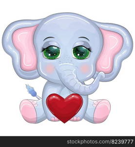 Cute cartoon elephant, childish character with beautiful eyes with a heart. Cute cartoon elephant, childish character with beautiful eyes with a heart.