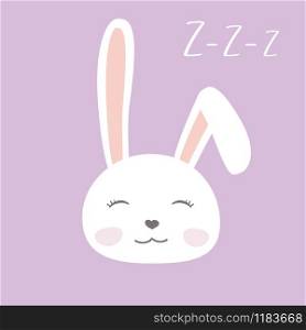 Cute cartoon face of a sleeping bunny,doodle vector illustration. Cute cartoon face of a sleeping bunny