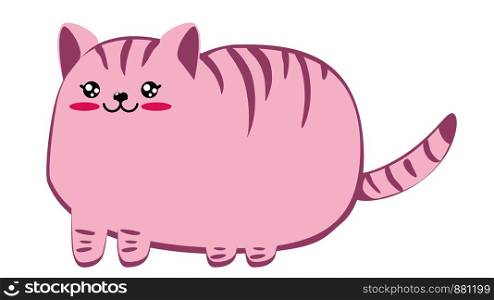 Cute cartoon fat pink cat, abstract kawaii kitty design illustration.