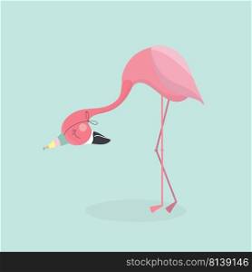 Cute cartoon flamingo on pastel background.. Cute cartoon flamingo 