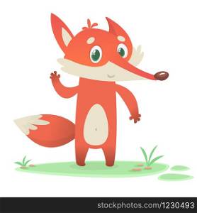 Cute cartoon fox character waving or presenting. Flat design Vector illustration