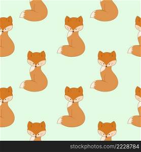 Cute cartoon Fox pattern on green background. Seamless endless background for print, cover, wrapping paper, tailoring. Children&rsquo;s vector illustration.