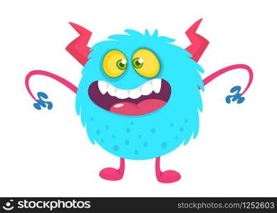 Cute cartoon furry colorful monster. Vector illustration